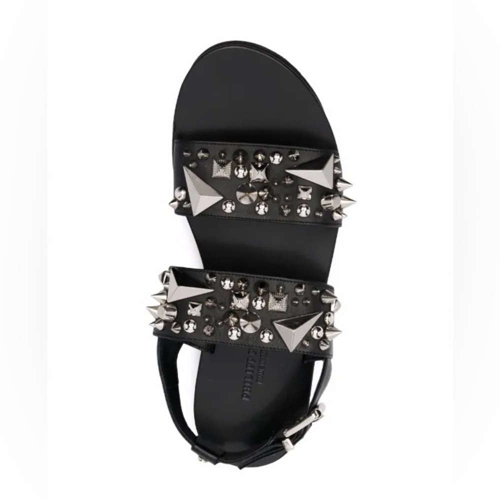 Philipp Plein Studded Black Leather Sandals